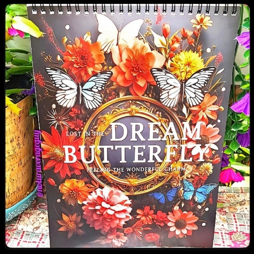 🆕DREAM BUTTERFLY in Flowers 🪻🦋🌺 Spiral Bound Coloring Book